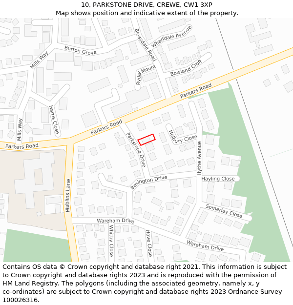 10, PARKSTONE DRIVE, CREWE, CW1 3XP: Location map and indicative extent of plot