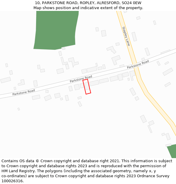 10, PARKSTONE ROAD, ROPLEY, ALRESFORD, SO24 0EW: Location map and indicative extent of plot