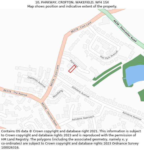 10, PARKWAY, CROFTON, WAKEFIELD, WF4 1SX: Location map and indicative extent of plot