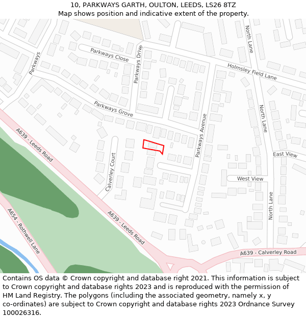 10, PARKWAYS GARTH, OULTON, LEEDS, LS26 8TZ: Location map and indicative extent of plot