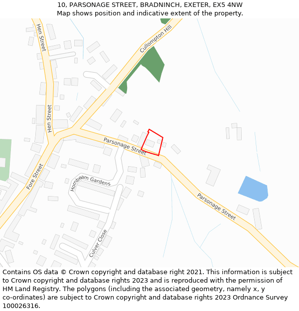 10, PARSONAGE STREET, BRADNINCH, EXETER, EX5 4NW: Location map and indicative extent of plot