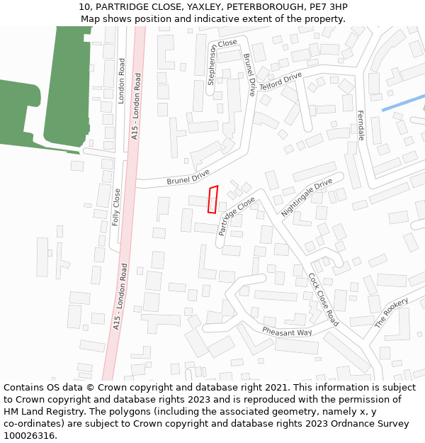 10, PARTRIDGE CLOSE, YAXLEY, PETERBOROUGH, PE7 3HP: Location map and indicative extent of plot