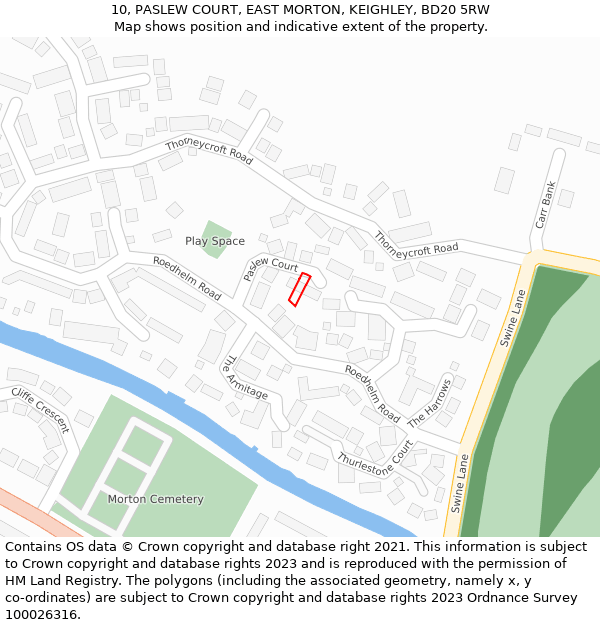 10, PASLEW COURT, EAST MORTON, KEIGHLEY, BD20 5RW: Location map and indicative extent of plot