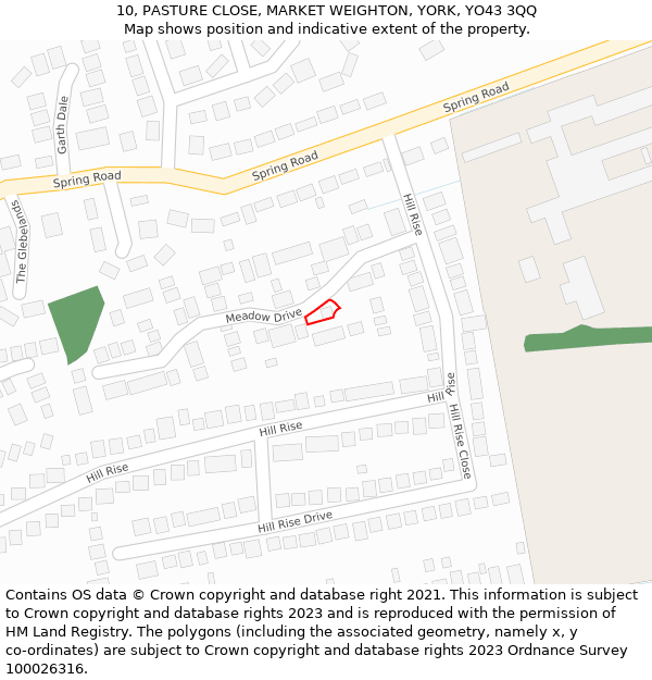 10, PASTURE CLOSE, MARKET WEIGHTON, YORK, YO43 3QQ: Location map and indicative extent of plot