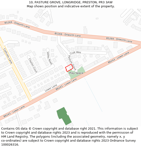 10, PASTURE GROVE, LONGRIDGE, PRESTON, PR3 3AW: Location map and indicative extent of plot