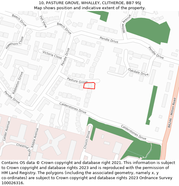10, PASTURE GROVE, WHALLEY, CLITHEROE, BB7 9SJ: Location map and indicative extent of plot