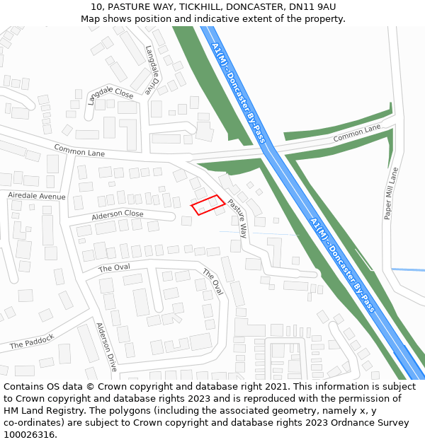 10, PASTURE WAY, TICKHILL, DONCASTER, DN11 9AU: Location map and indicative extent of plot