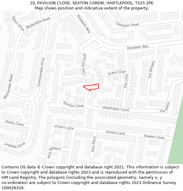 10, PAVILION CLOSE, SEATON CAREW, HARTLEPOOL, TS25 2PE: Location map and indicative extent of plot