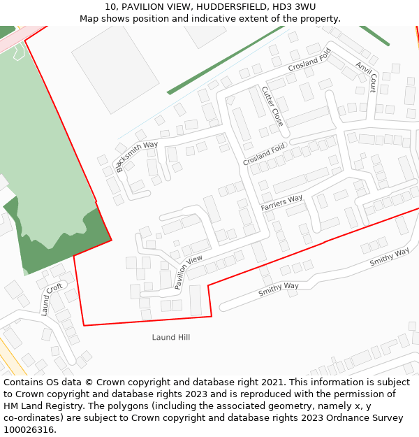 10, PAVILION VIEW, HUDDERSFIELD, HD3 3WU: Location map and indicative extent of plot