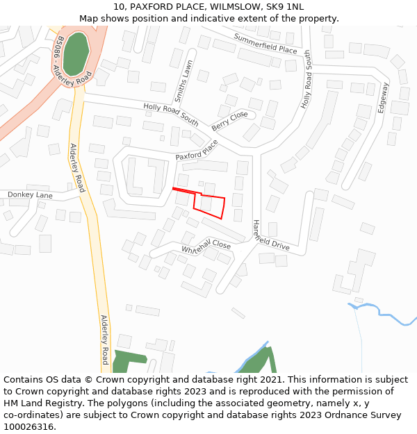 10, PAXFORD PLACE, WILMSLOW, SK9 1NL: Location map and indicative extent of plot