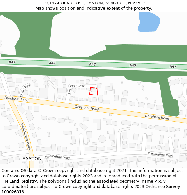 10, PEACOCK CLOSE, EASTON, NORWICH, NR9 5JD: Location map and indicative extent of plot