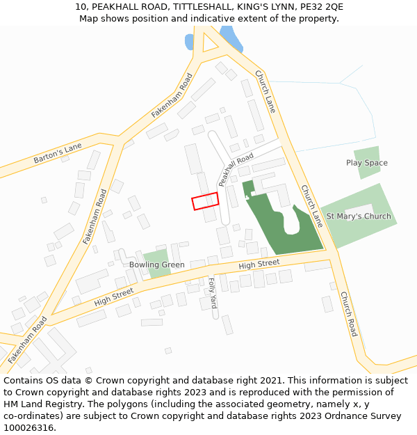 10, PEAKHALL ROAD, TITTLESHALL, KING'S LYNN, PE32 2QE: Location map and indicative extent of plot