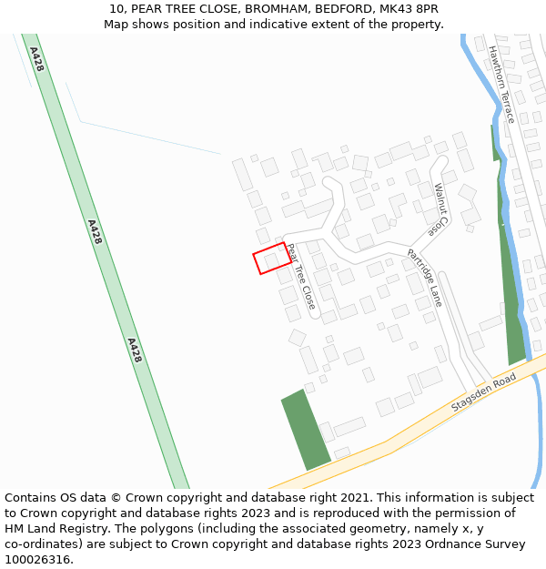 10, PEAR TREE CLOSE, BROMHAM, BEDFORD, MK43 8PR: Location map and indicative extent of plot