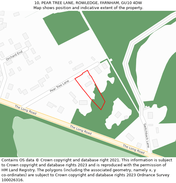 10, PEAR TREE LANE, ROWLEDGE, FARNHAM, GU10 4DW: Location map and indicative extent of plot