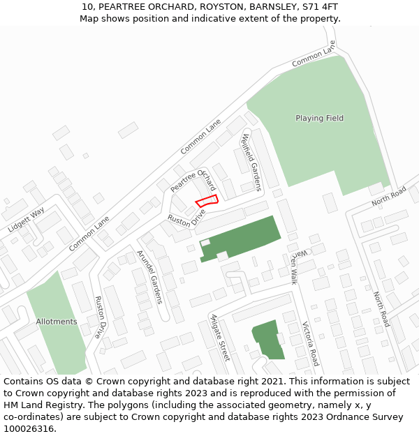 10, PEARTREE ORCHARD, ROYSTON, BARNSLEY, S71 4FT: Location map and indicative extent of plot