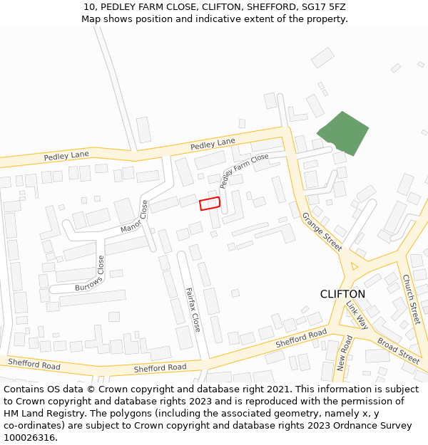 10, PEDLEY FARM CLOSE, CLIFTON, SHEFFORD, SG17 5FZ: Location map and indicative extent of plot