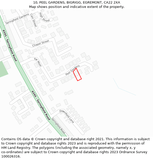 10, PEEL GARDENS, BIGRIGG, EGREMONT, CA22 2XA: Location map and indicative extent of plot