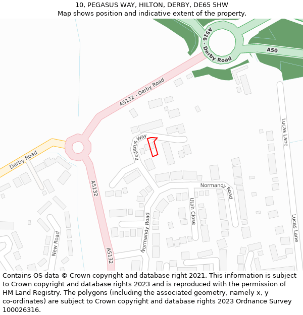 10, PEGASUS WAY, HILTON, DERBY, DE65 5HW: Location map and indicative extent of plot