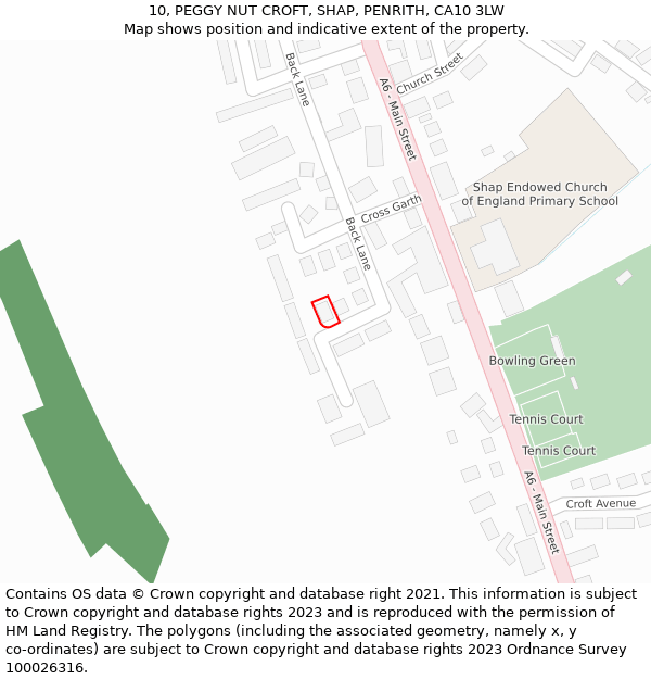 10, PEGGY NUT CROFT, SHAP, PENRITH, CA10 3LW: Location map and indicative extent of plot