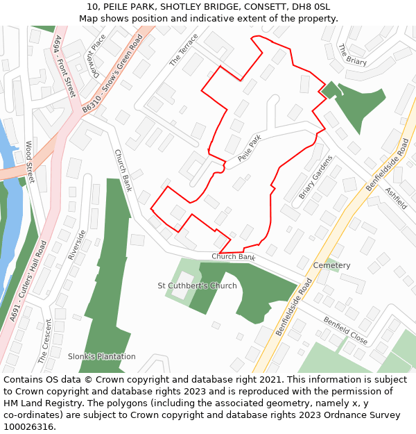10, PEILE PARK, SHOTLEY BRIDGE, CONSETT, DH8 0SL: Location map and indicative extent of plot