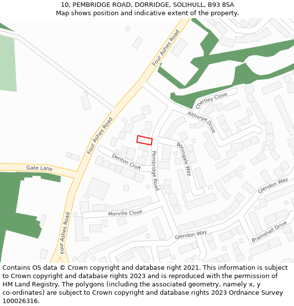 10, PEMBRIDGE ROAD, DORRIDGE, SOLIHULL, B93 8SA: Location map and indicative extent of plot