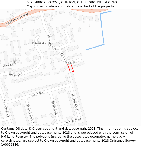 10, PEMBROKE GROVE, GLINTON, PETERBOROUGH, PE6 7LG: Location map and indicative extent of plot