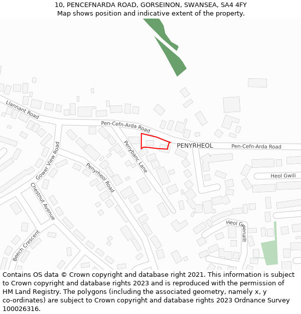 10, PENCEFNARDA ROAD, GORSEINON, SWANSEA, SA4 4FY: Location map and indicative extent of plot