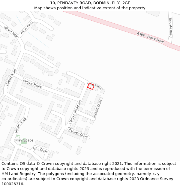 10, PENDAVEY ROAD, BODMIN, PL31 2GE: Location map and indicative extent of plot