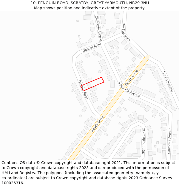 10, PENGUIN ROAD, SCRATBY, GREAT YARMOUTH, NR29 3NU: Location map and indicative extent of plot