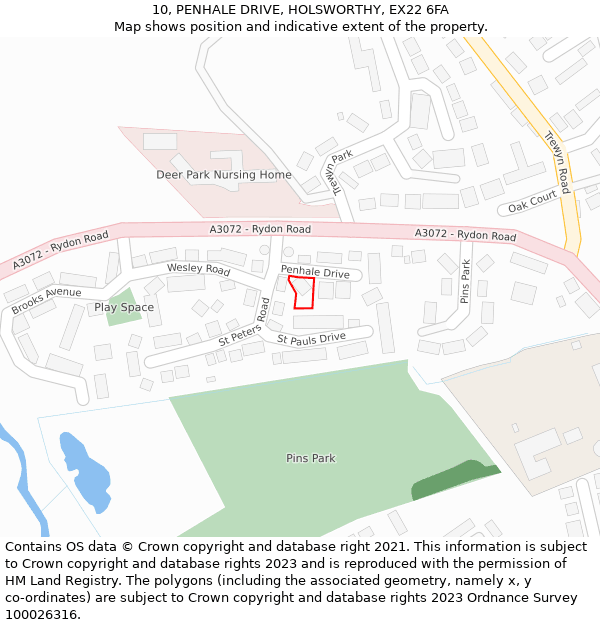 10, PENHALE DRIVE, HOLSWORTHY, EX22 6FA: Location map and indicative extent of plot