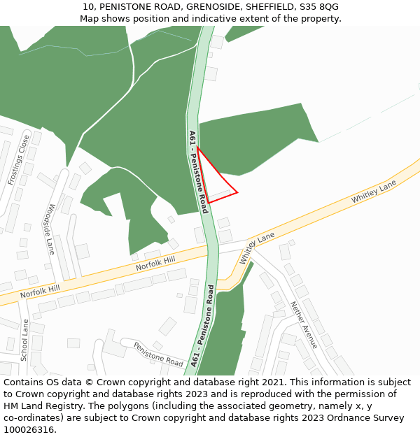 10, PENISTONE ROAD, GRENOSIDE, SHEFFIELD, S35 8QG: Location map and indicative extent of plot