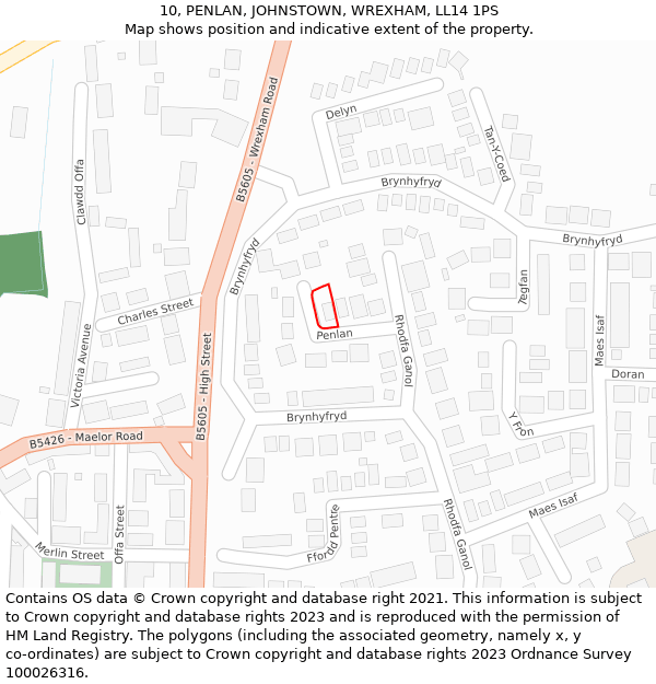 10, PENLAN, JOHNSTOWN, WREXHAM, LL14 1PS: Location map and indicative extent of plot