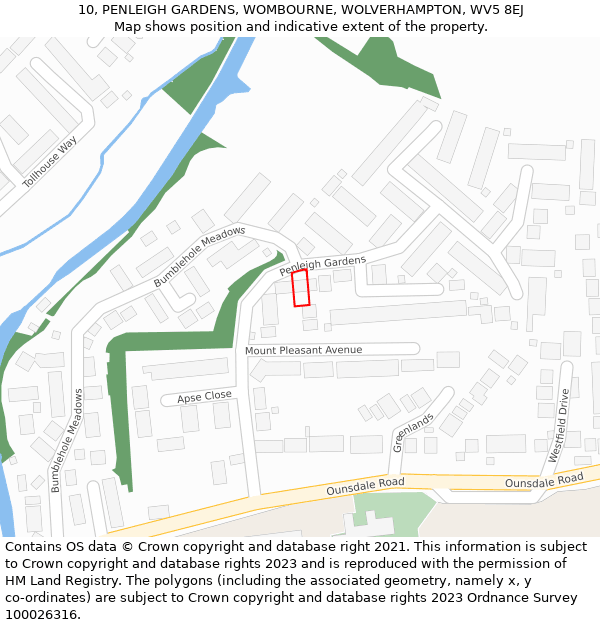 10, PENLEIGH GARDENS, WOMBOURNE, WOLVERHAMPTON, WV5 8EJ: Location map and indicative extent of plot
