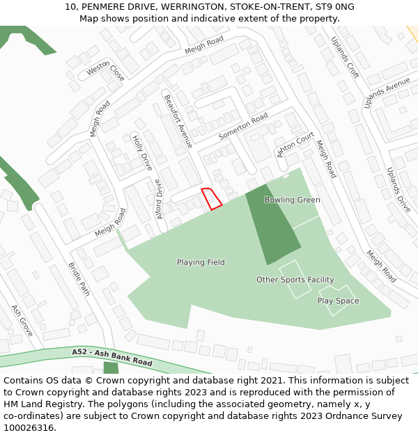 10, PENMERE DRIVE, WERRINGTON, STOKE-ON-TRENT, ST9 0NG: Location map and indicative extent of plot