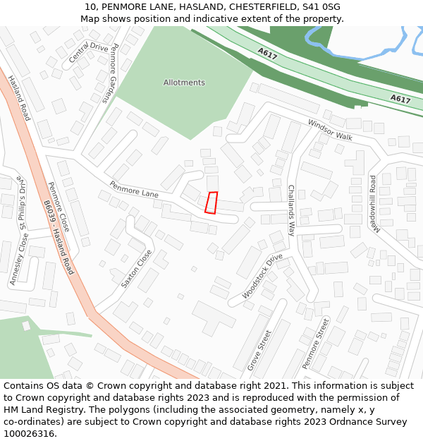 10, PENMORE LANE, HASLAND, CHESTERFIELD, S41 0SG: Location map and indicative extent of plot