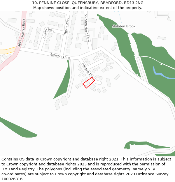 10, PENNINE CLOSE, QUEENSBURY, BRADFORD, BD13 2NG: Location map and indicative extent of plot