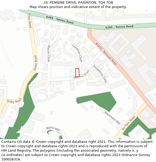 10, PENNINE DRIVE, PAIGNTON, TQ4 7GB: Location map and indicative extent of plot