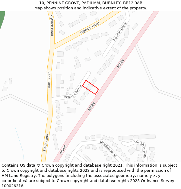 10, PENNINE GROVE, PADIHAM, BURNLEY, BB12 9AB: Location map and indicative extent of plot