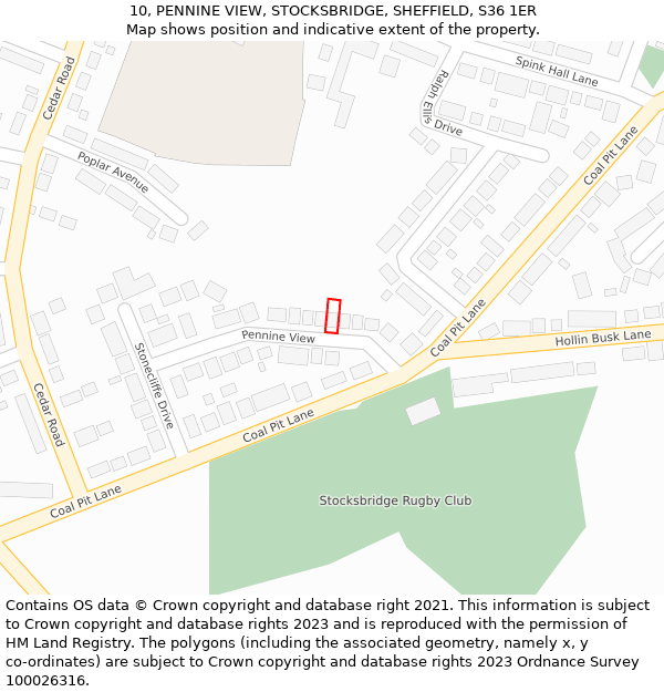 10, PENNINE VIEW, STOCKSBRIDGE, SHEFFIELD, S36 1ER: Location map and indicative extent of plot