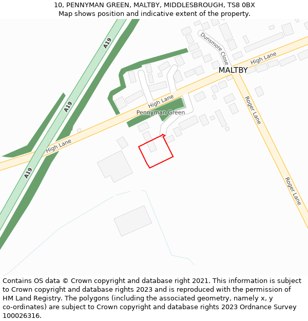 10, PENNYMAN GREEN, MALTBY, MIDDLESBROUGH, TS8 0BX: Location map and indicative extent of plot