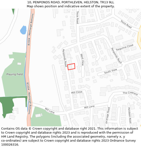 10, PENPONDS ROAD, PORTHLEVEN, HELSTON, TR13 9LL: Location map and indicative extent of plot