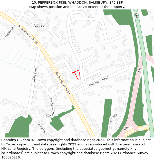 10, PEPPERBOX RISE, WHADDON, SALISBURY, SP5 3BF: Location map and indicative extent of plot