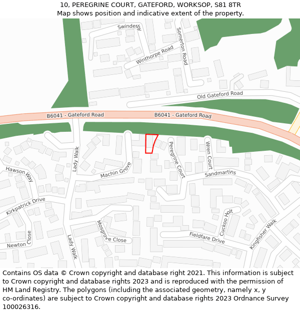 10, PEREGRINE COURT, GATEFORD, WORKSOP, S81 8TR: Location map and indicative extent of plot