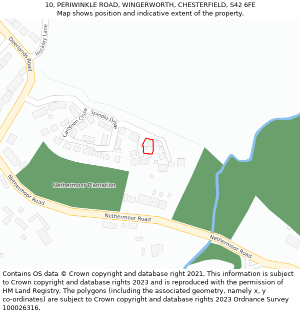 10, PERIWINKLE ROAD, WINGERWORTH, CHESTERFIELD, S42 6FE: Location map and indicative extent of plot