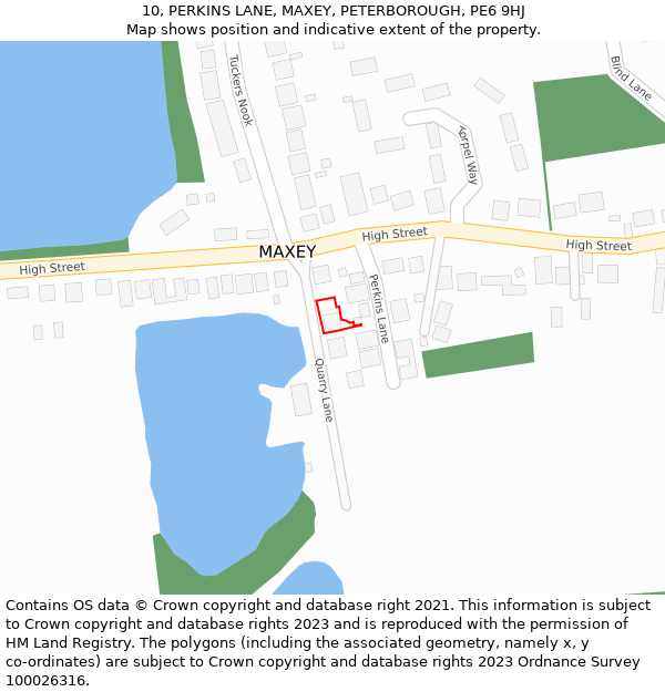 10, PERKINS LANE, MAXEY, PETERBOROUGH, PE6 9HJ: Location map and indicative extent of plot