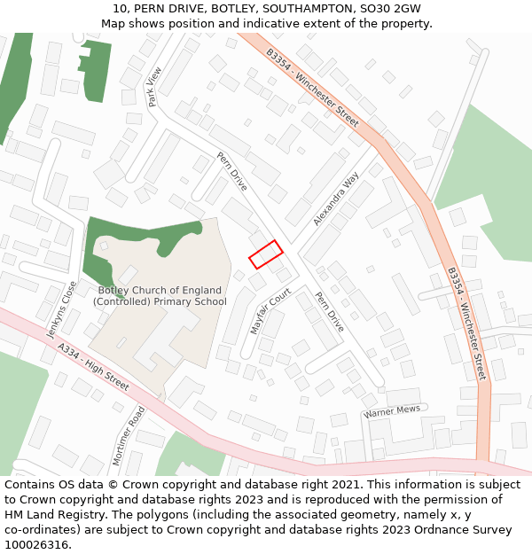 10, PERN DRIVE, BOTLEY, SOUTHAMPTON, SO30 2GW: Location map and indicative extent of plot