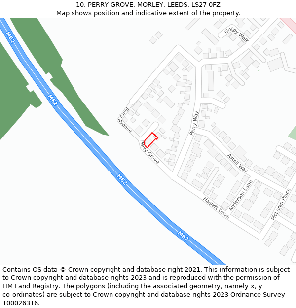 10, PERRY GROVE, MORLEY, LEEDS, LS27 0FZ: Location map and indicative extent of plot