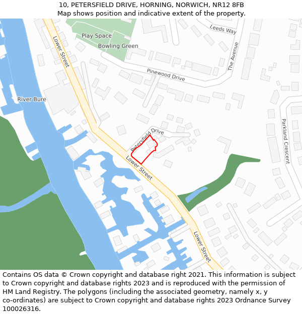 10, PETERSFIELD DRIVE, HORNING, NORWICH, NR12 8FB: Location map and indicative extent of plot