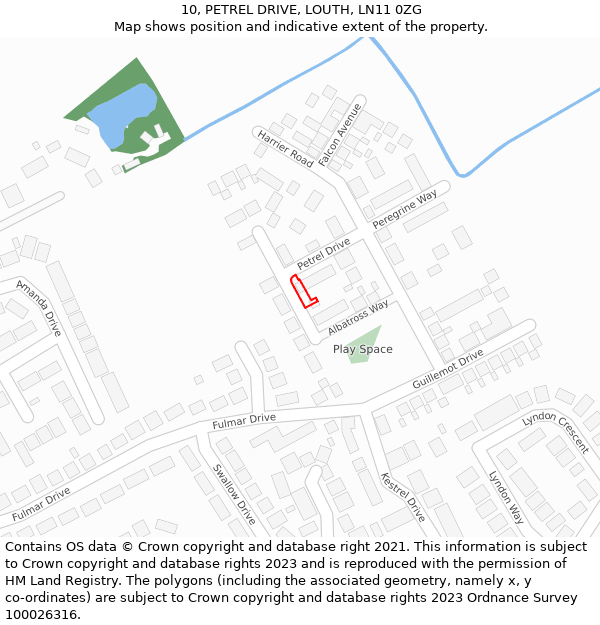 10, PETREL DRIVE, LOUTH, LN11 0ZG: Location map and indicative extent of plot