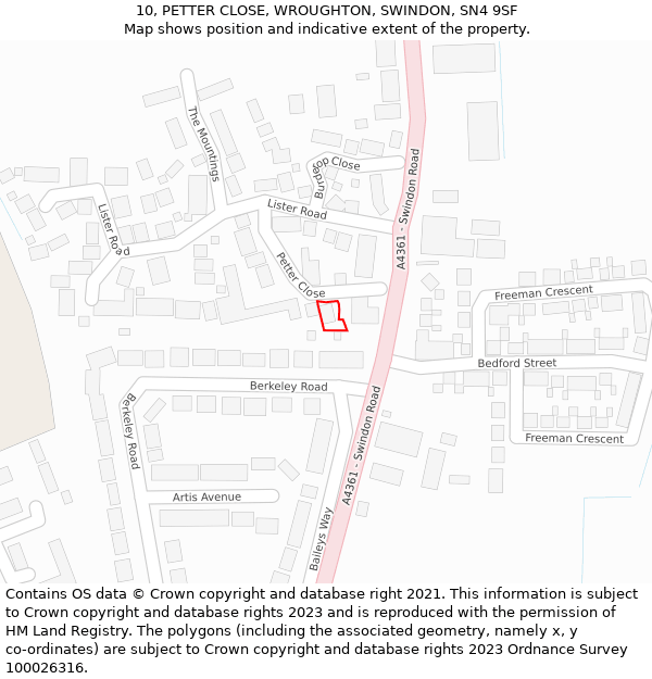 10, PETTER CLOSE, WROUGHTON, SWINDON, SN4 9SF: Location map and indicative extent of plot